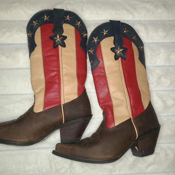 Durango Shoes - Durango Red and Tan Heeled Boots with Patriotic Design